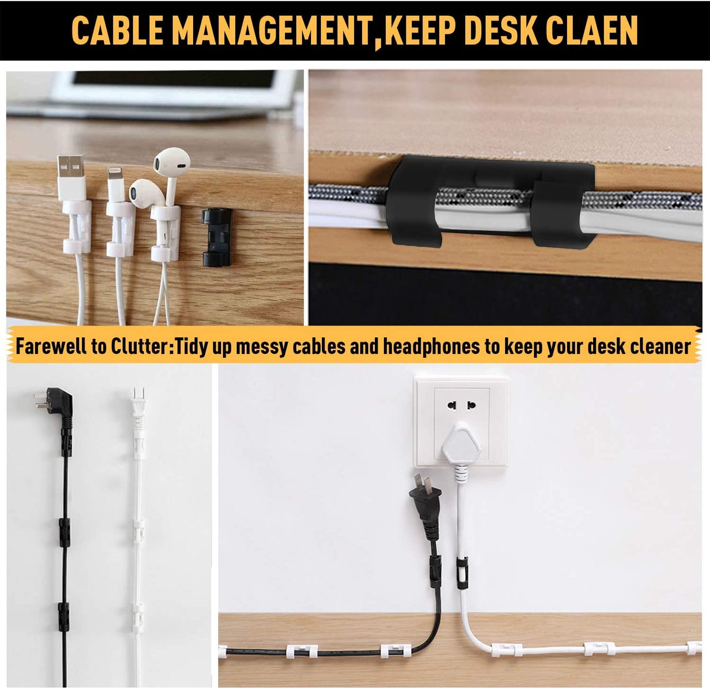 Nosilec kabla, samolepilna sponka za kabel za pod mizo, za organizacijo kablov - 5 kosov