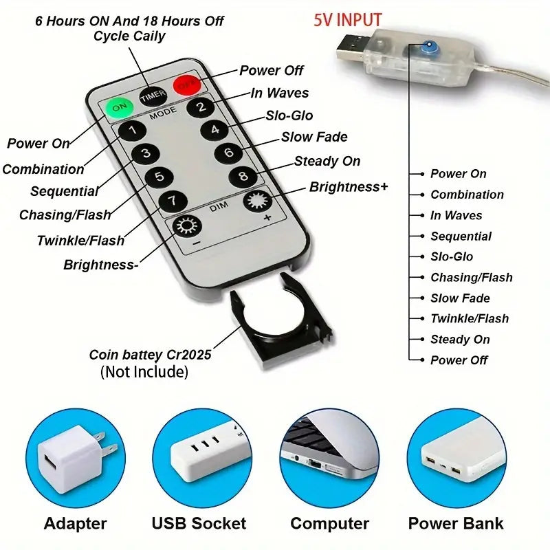 Čarobna zavesa s pravljičnimi lučmi 200 LED, napajanje preko USB-ja, daljinski upravljalnik