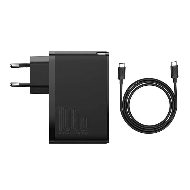 Baseus GaN5 Pro omrežni polnilnik, USB-C + USB, 100 W + kabel (črn)