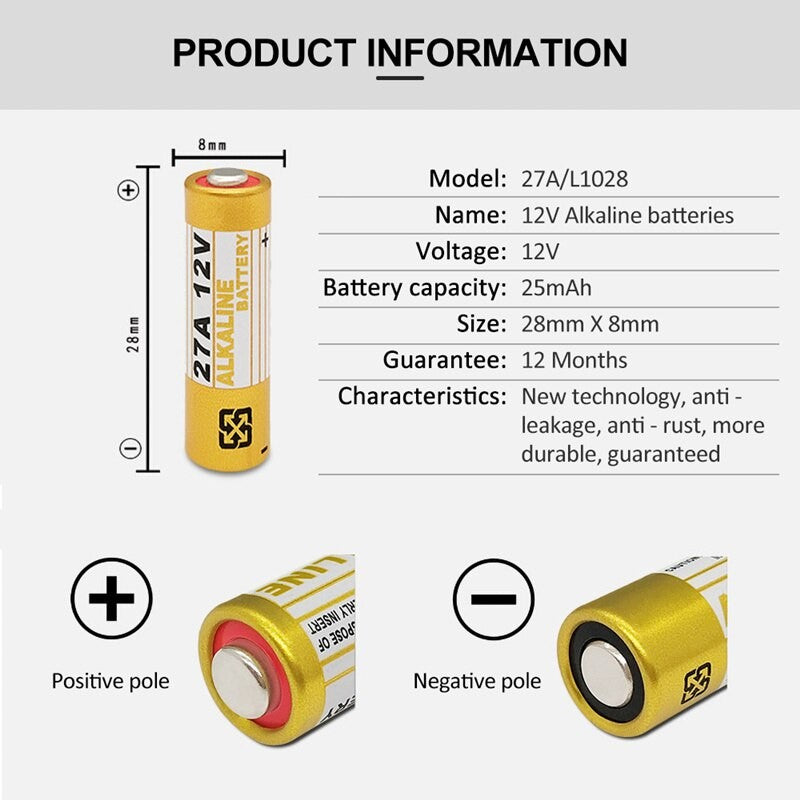Baterija 27A 12V PHOMAX 1kos nadomesti A27BP K27A V27GA VR27 MS27 suha alkalna za enkratno uporabo