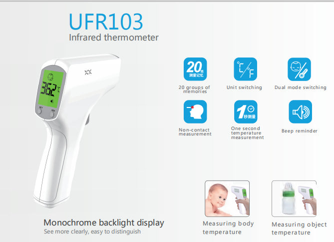 Brezkontaktni termometer Alphamed UFR103 digitalni IR infrardeči medicinski pripomoček thermometer