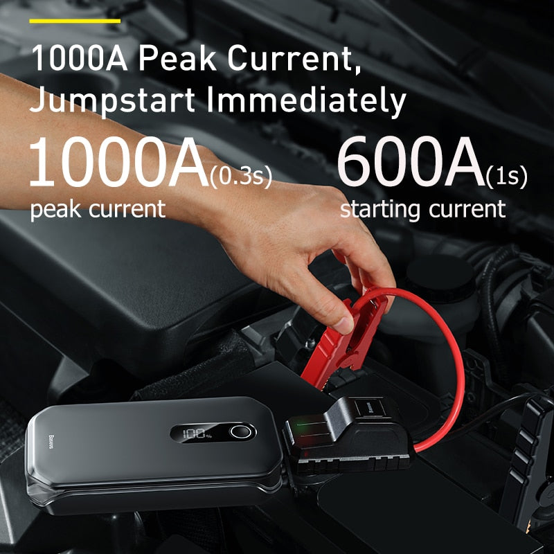 Baseus akumulatorska stanica za hitno paljenje motora 1000A za motore do 3,5L dizel i 6L benzin Power Bank 12000mAh