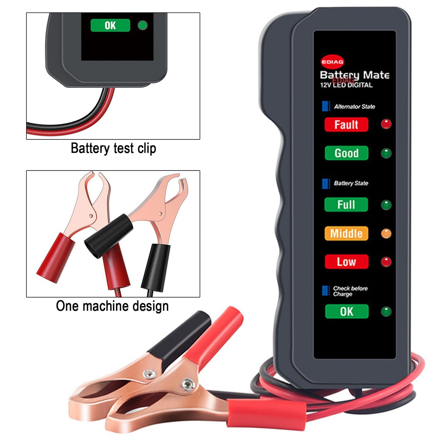 Mini tester 12V akumulatorja alternatorja s 6 LED lučkami diagnostično orodje za avtomobilski akumulator baterijo