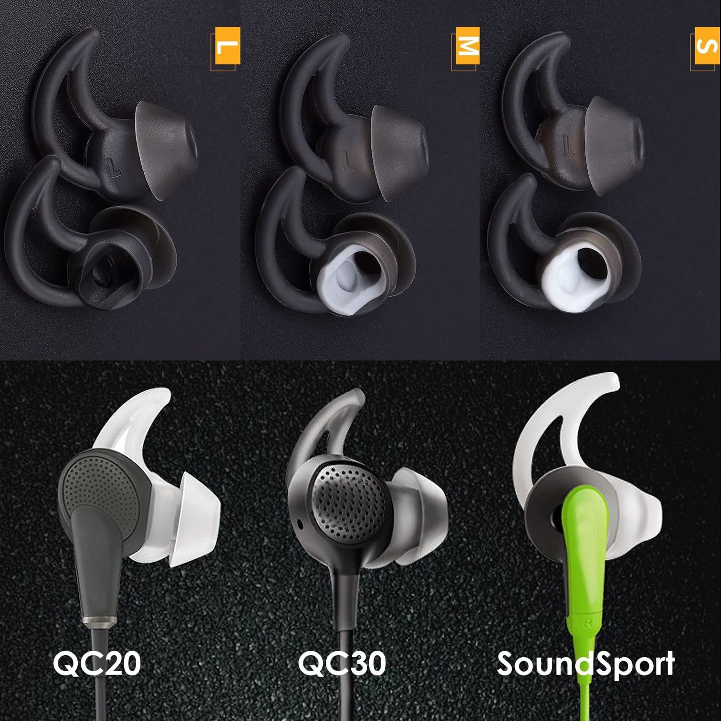 12 kosov nadomestnih silikonskih nastavkov za Bose slušalke QC30 QuietControl 30 QC20 SIE2 IE3 Soundsport