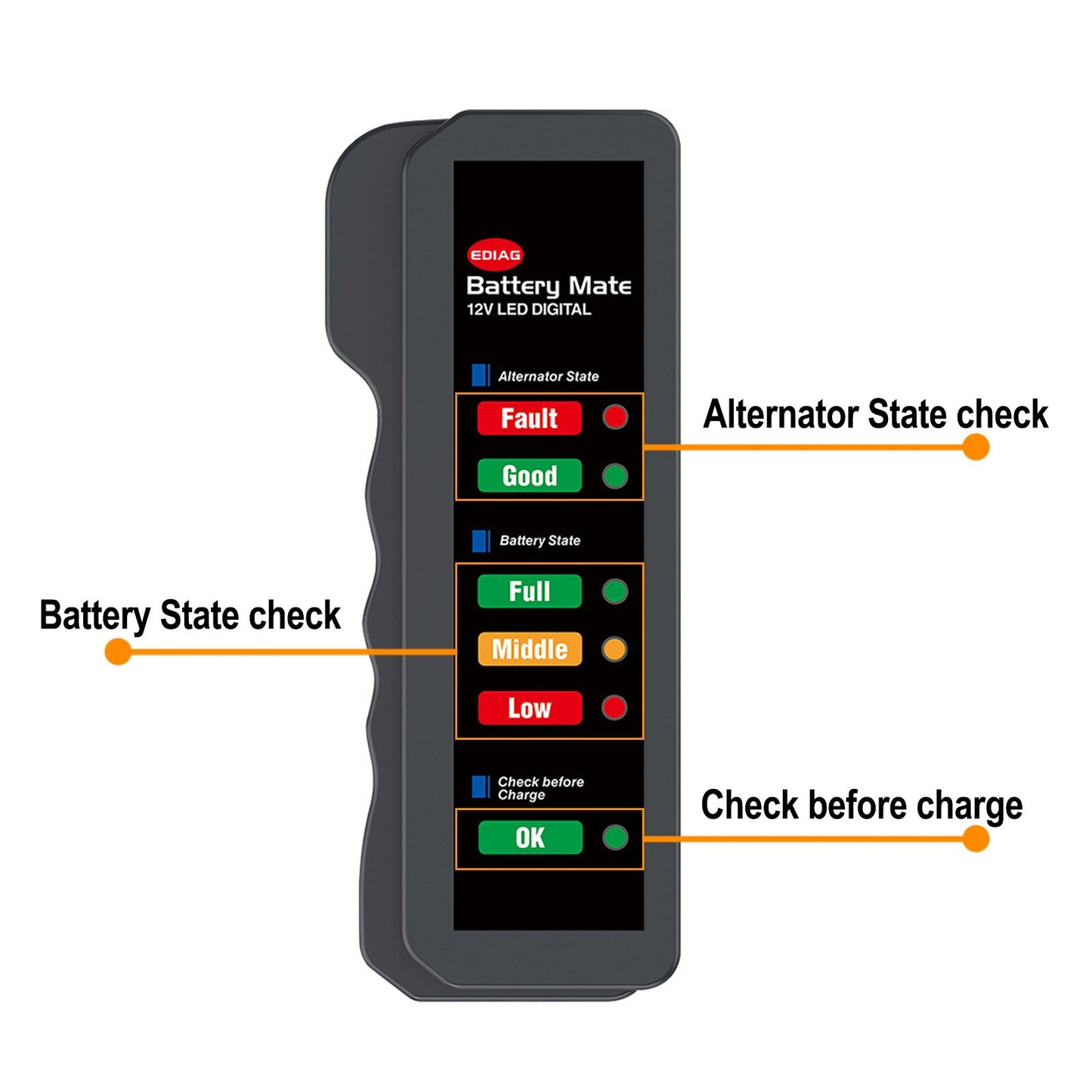 Mini tester 12V akumulatorja alternatorja s 6 LED lučkami diagnostično orodje za avtomobilski akumulator baterijo