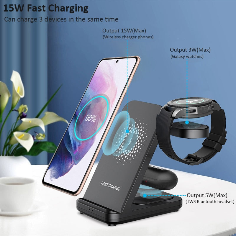 3u1 stanica za punjenje za Samsung Galaxy Watch 4 Active 2/1 15W brzo bežično punjenje za Samsung S21/S20
