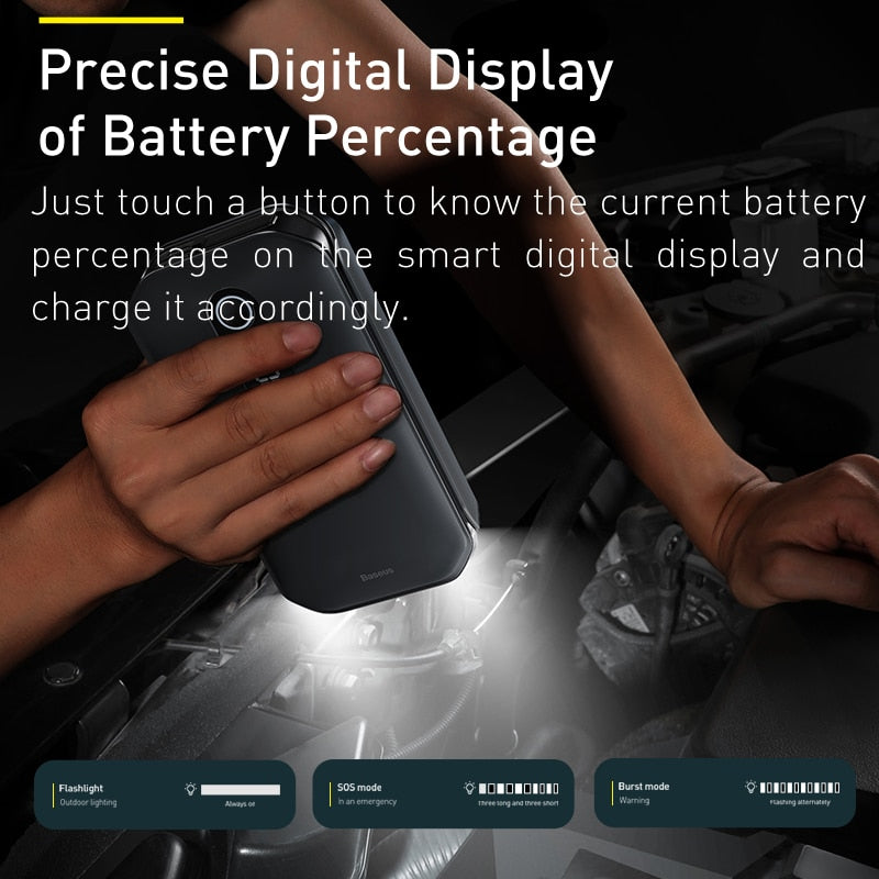 Baseus akumulatorska stanica za hitno paljenje motora 1000A za motore do 3,5L dizel i 6L benzin Power Bank 12000mAh