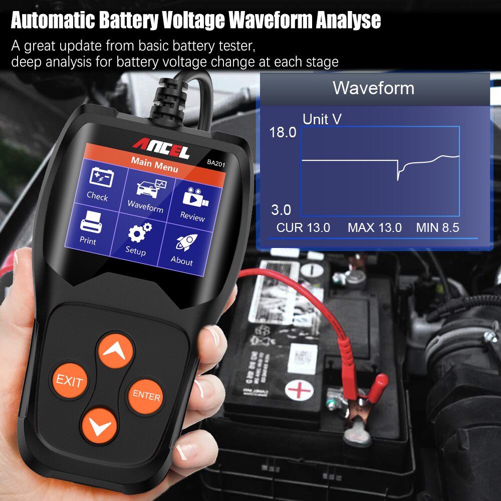 Ancel BA201 tester avtomobilske baterije akumulatorja 12V 100-2000CCA Cranking Charging Cricut Load Tester Analyzer Tools Battery Charging