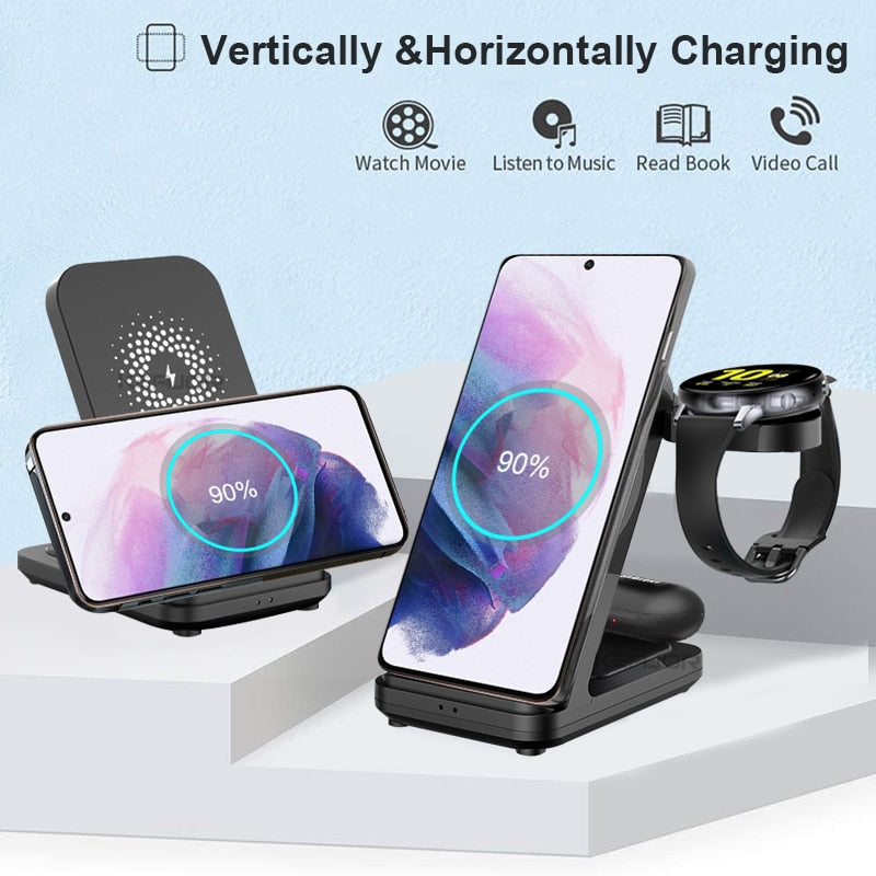 3v1 polnilna postaja za Samsung Galaxy Watch 4 Active 2/1 15W hitro brezžično polnjenje za Samsung S21/S20