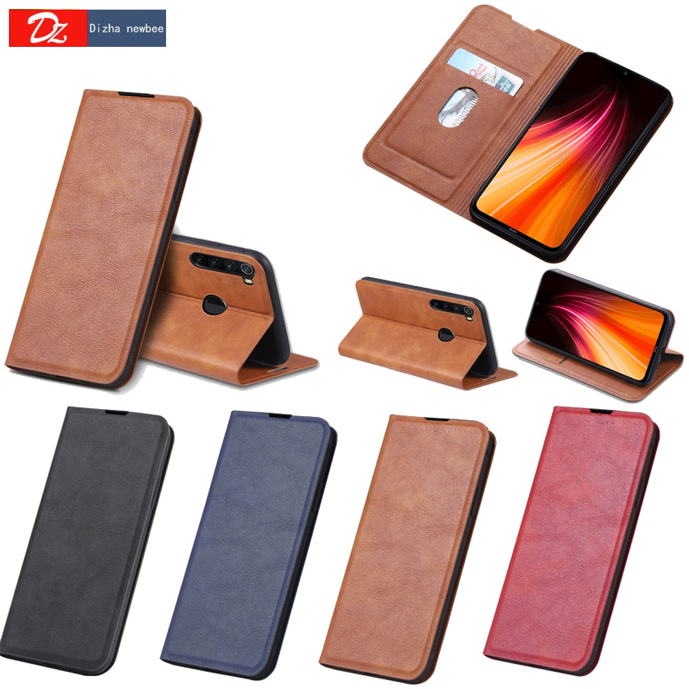 Ovitek za  Xiaomi Redmi 6 6A 7 7A 8 8A 9 9A 9C Note 7 8 9 10 11 Pro 8T usnjen flip z magnetkom