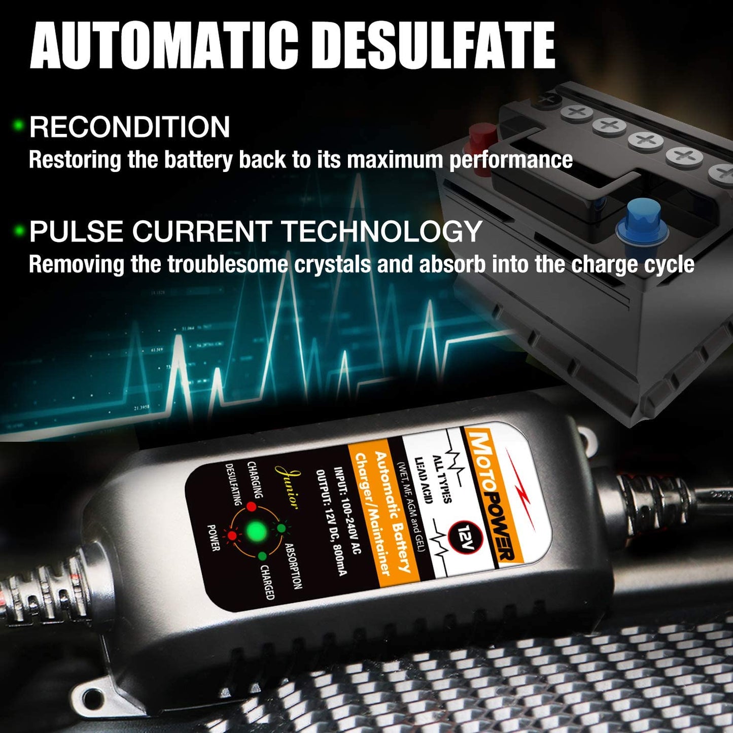 Punjač akumulatora za motocikle 12V 800mA pametni punjač