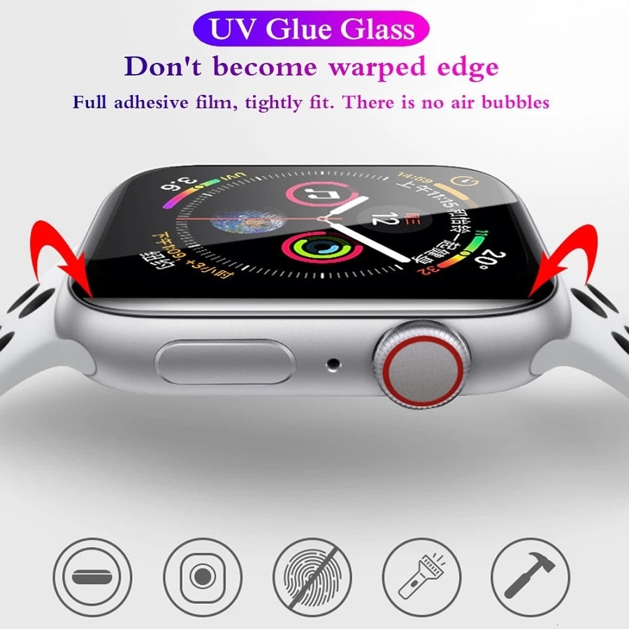 Zaščitno steklo za Apple Watch 7 6 SE 5 4 45MM 41MM 40MM 44MM IWatch 3 2 1 38MM 42MM kaljeno steklo UV utrjevanje