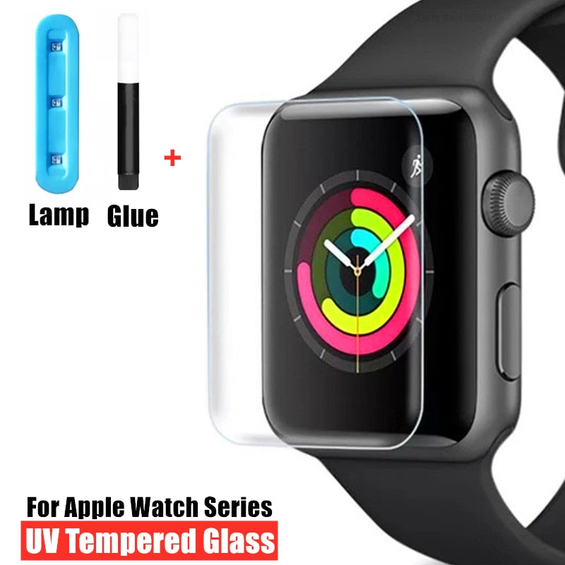 Zaščitno steklo za Apple Watch 7 6 SE 5 4 45MM 41MM 40MM 44MM IWatch 3 2 1 38MM 42MM kaljeno steklo UV utrjevanje