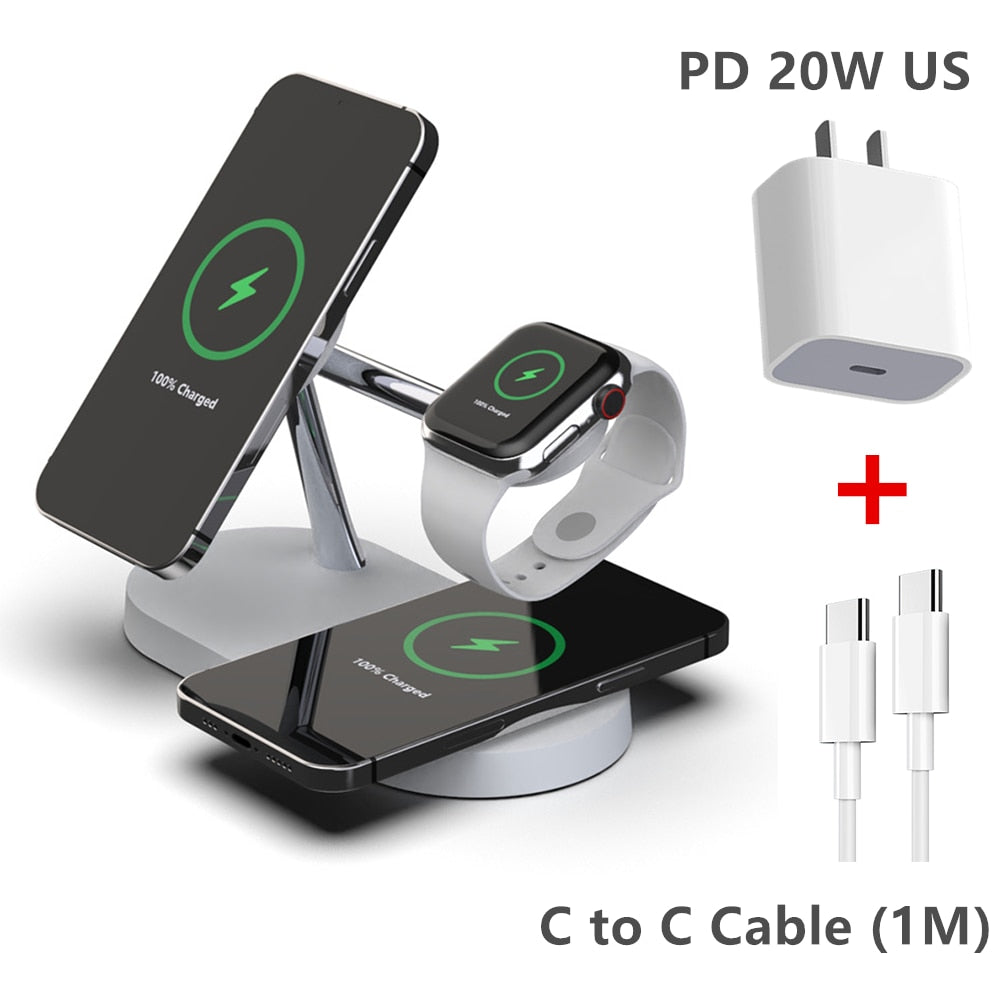 3 u 1 QI stanica za bežično punjenje za iPhone 14 13 12 Pro Max Magsafe Magnetic 20W brzo punjenje za Apple Watch Airpods Pro 2 3