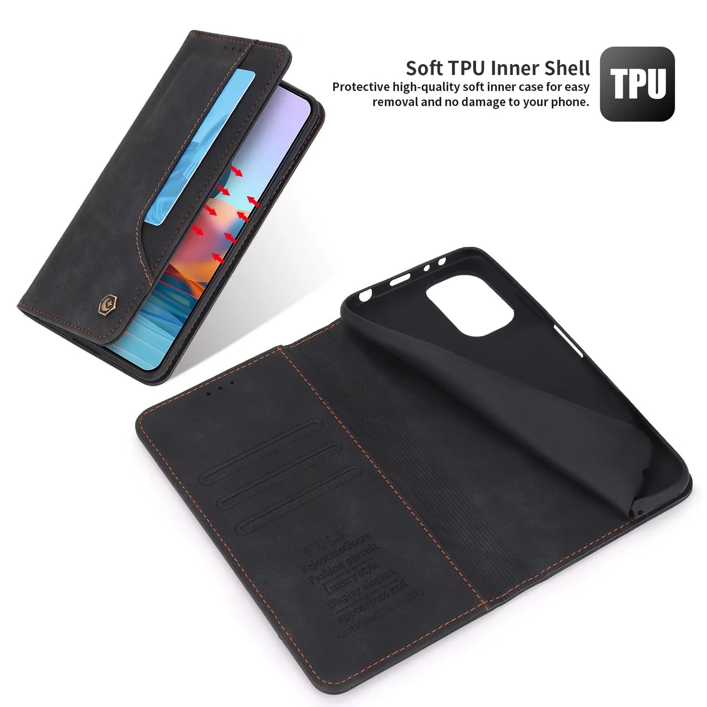 Maska za Xiaomi Redmi Note 11 11S 10S 10 Pro 10A 10C 9T Mi 11T 5G 10T Lite Poco X4 M4 M3 X3 GT NFC F3 preklopna koža