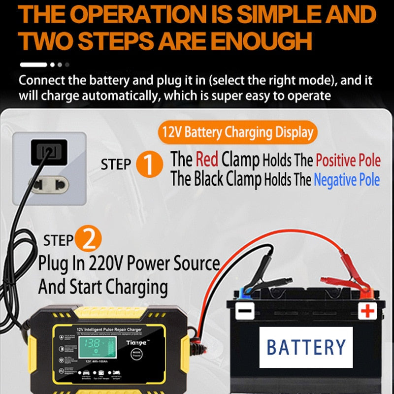 Polnilec akumulatorja 12V 6A Touch Screen Pulse Repair LCD Wet Dry Lead Acid Digital LCD Display