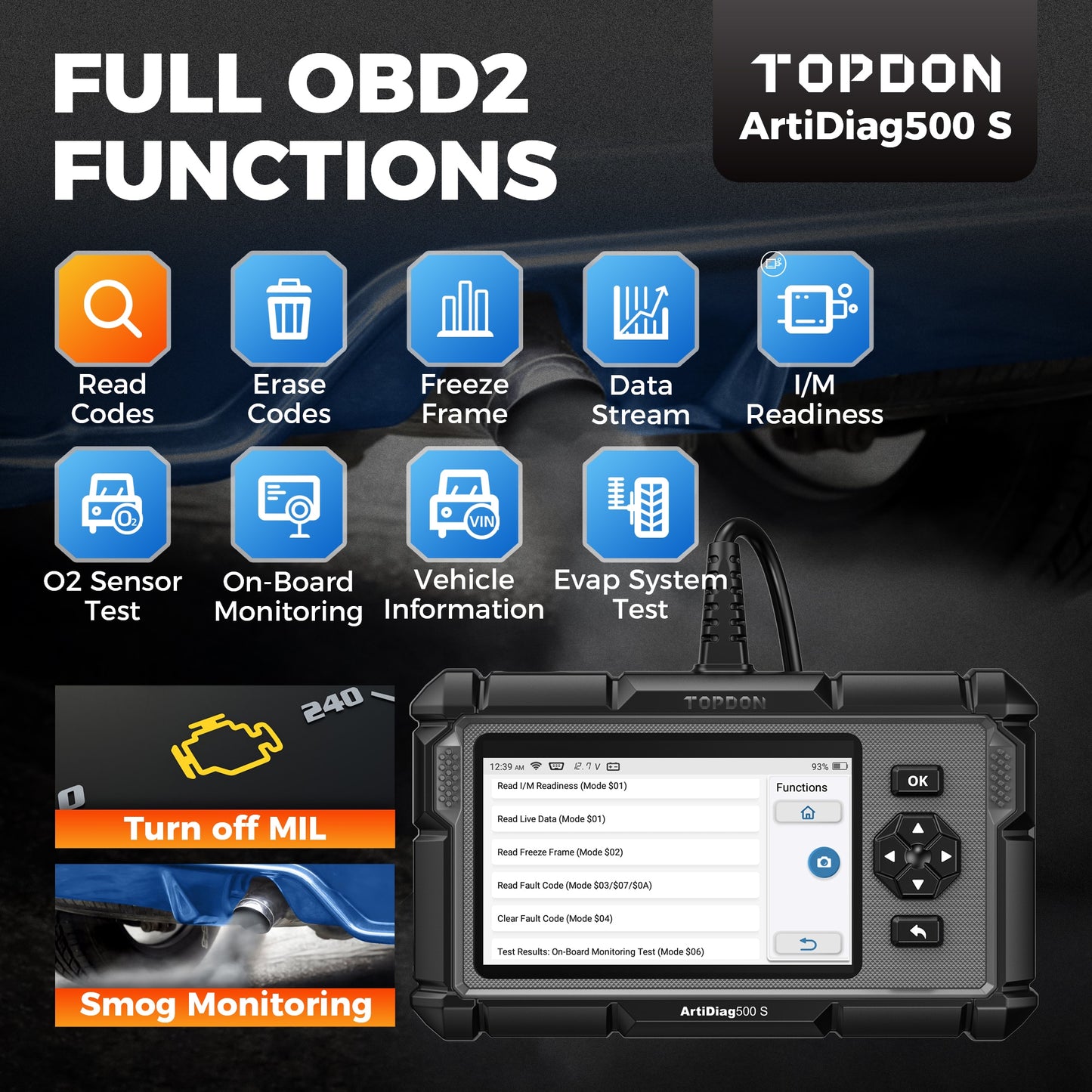 TOPDON AD500S OBD2 skener kod in naprava za diagnostiko in reset ABS SRS Oil Reset BMS DPF DIY