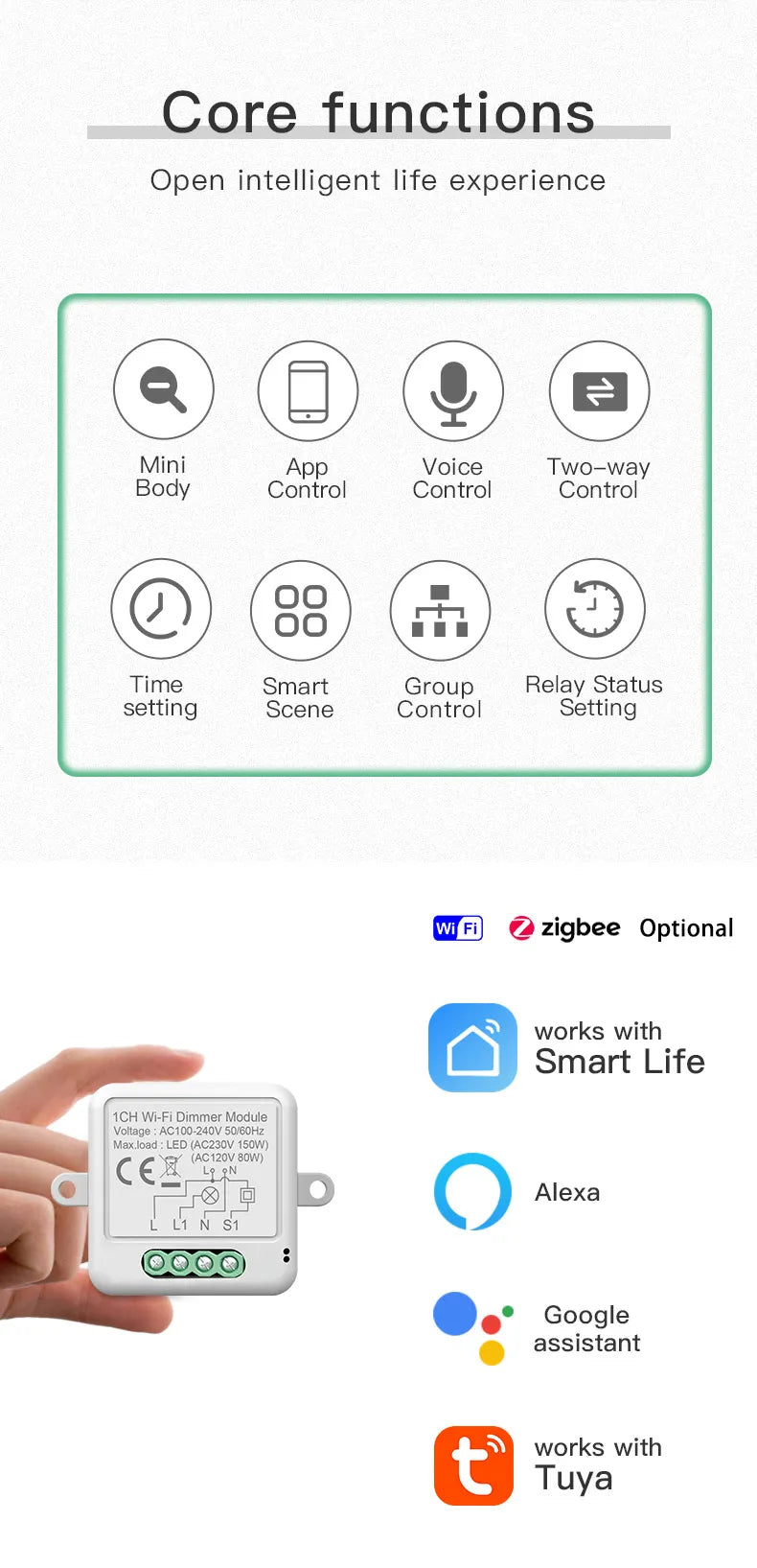 MojPlanet pametni TUYA Zigbee zatemnilni stikalni modul (dimmer) 1 ali 2 kanalni