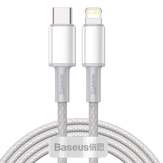 Kabel USB-C z Lightning Baseus z visoko gostoto pletenine, 20 W, PD, 2 m (bel)