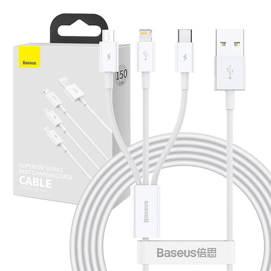 Kabel USB 3v1 Baseus Superior Series, USB na micro USB / USB-C / Lightning, 3,5 A, 1,5 m (bel)