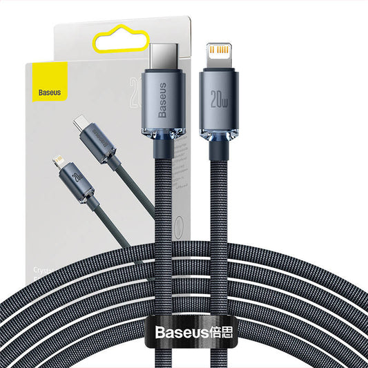 Baseus Crystal Shine kabel USB-C na Lightning, 20 W, PD, 2 m (črn)