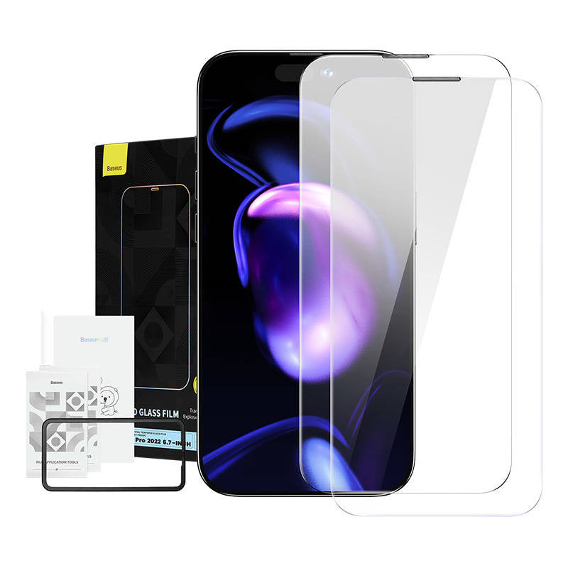 Baseus Crystal Kaljeno steklo Odporno na prah 0,3 mm za iPhone 14 Pro Max (2 kosa)