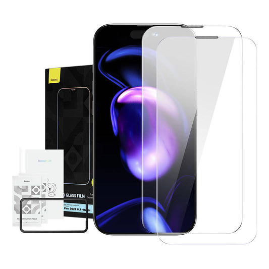 Baseus Crystal Kaljeno steklo Odporno na prah 0,3 mm za iPhone 14 Pro Max (2 kosa)
