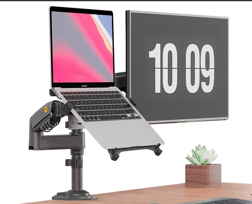 Dvojni nosilec z plinsko vzmetjo NB H180-FP – monitor 17–27″ + prenosnik 10–17″