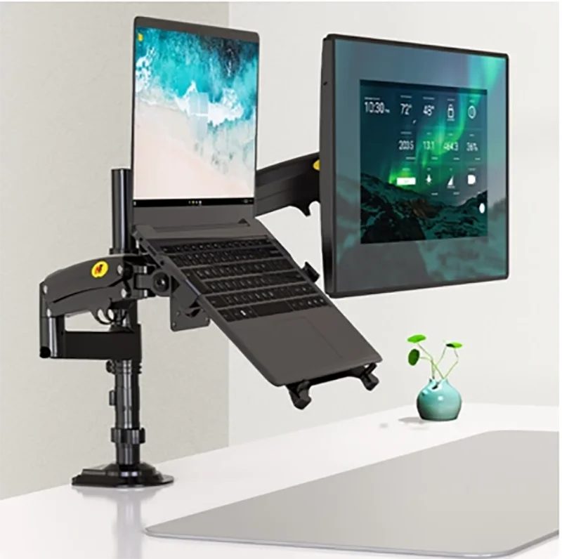 Dvojni nosilec z plinsko vzmetjo NB H180-FP – monitor 17–27″ + prenosnik 10–17″