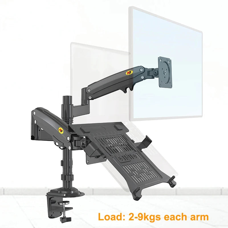 Dvojni nosilec z plinsko vzmetjo NB H180-FP – monitor 17–27″ + prenosnik 10–17″