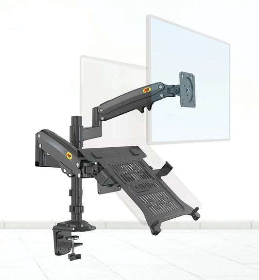 Dvojni nosilec z plinsko vzmetjo NB H180-FP – monitor 17–27″ + prenosnik 10–17″