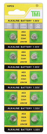 Gumbaste baterije LR41 također AG3, 192, 384, 392A, G3, CX41, L736, LR736, SR41, SR41W ili V3GA - paket od 10