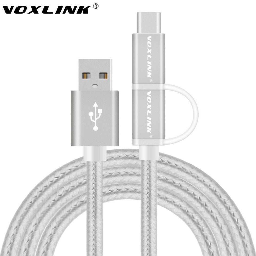Micro USB in USB-C kabel, 100 cm, DVA V ENEM, moški USB-A 2.0  na moški micro USB-A na moški USB-C, Voxlink