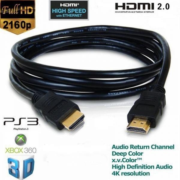 HDMI kabel V2.0 dolžine 1 m pozlačen za 3D HDTV 4k 2160p z ethernetom debeline 5.5 mm