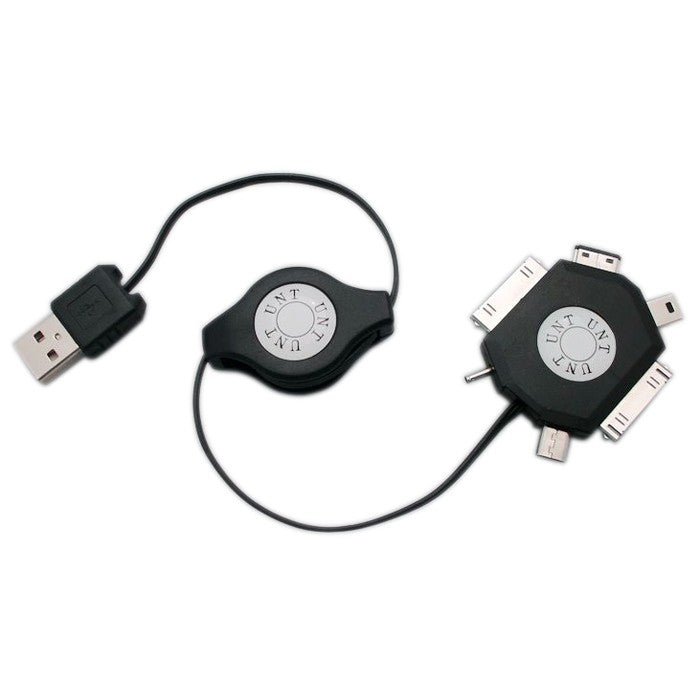 Zložljivi USB kabel z multifunkcijskim konektorjem 6 v 1 črn za iPhone 3G 3GS 4 4S