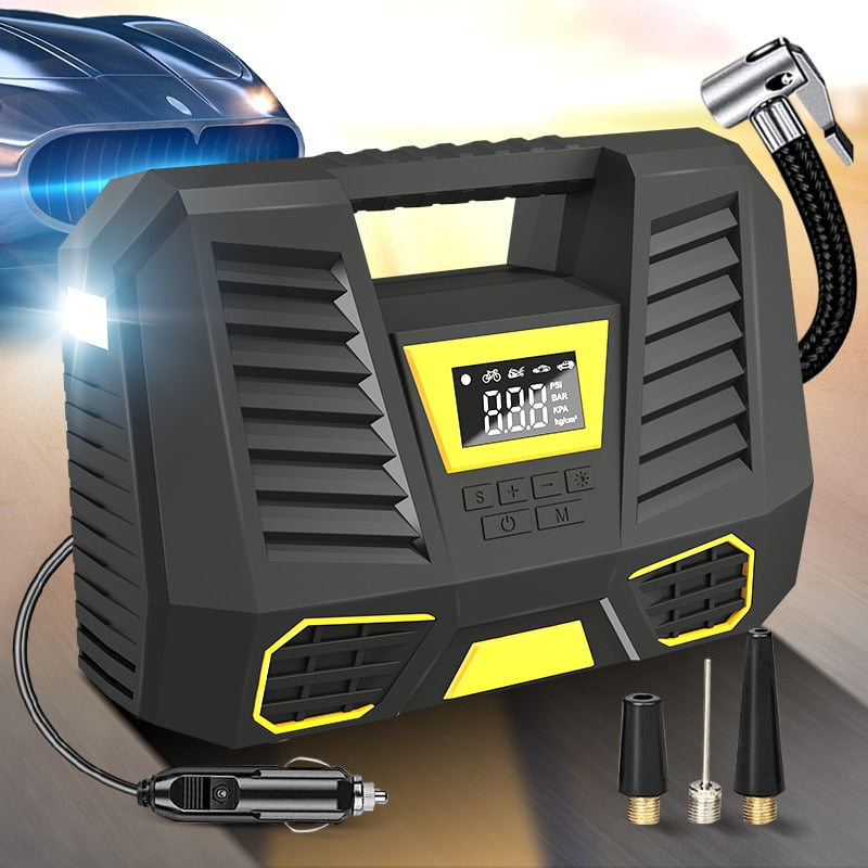 CARSUN zračni kompresor za automobilske gume do 150PSI (10 bara) baterija ili 12V napajanje iz upaljača s LED lampom displej brzo punjenje pogodno i za bicikle