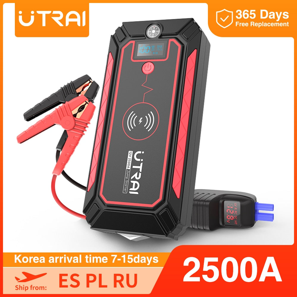 UTRAI 2500A Power Bank za vžig motorja avtomobila 10W Wireless Charging LCD Screen Safety Hammer Car Starting Device