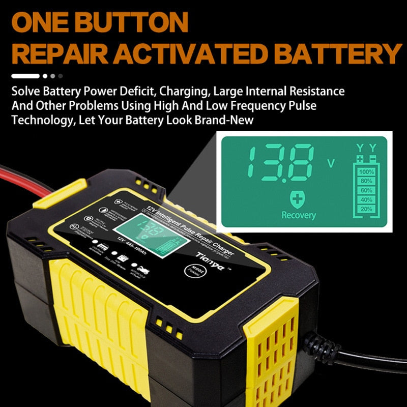 Punjač baterije 12V 6A Zaslon osjetljiv na dodir Pulse Repair LCD Wet Dry Lead Acid Digital LCD Display
