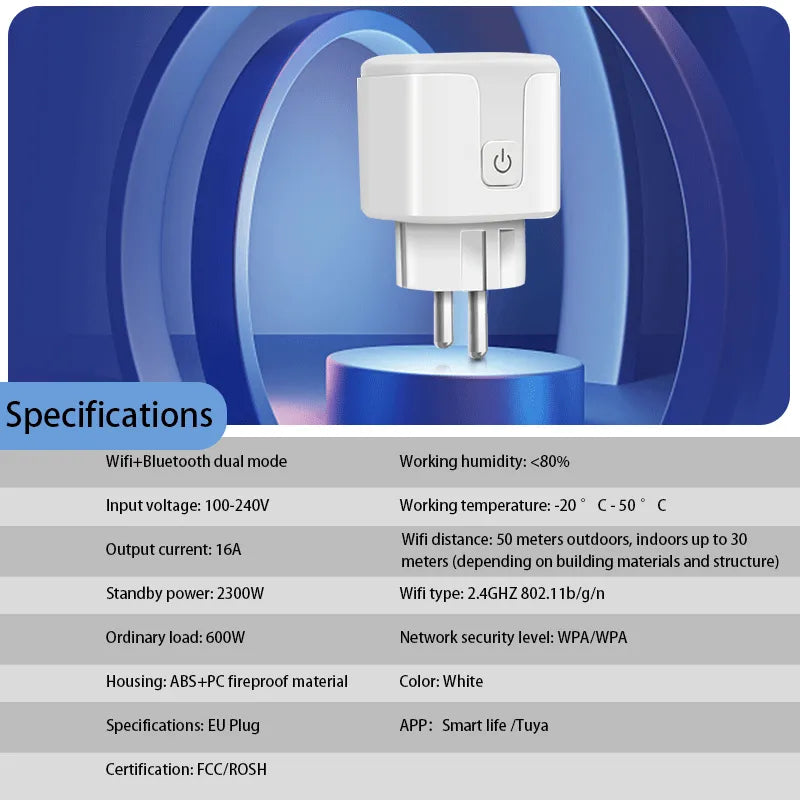 MojPlanet pametna WiFi/Zigbee utičnica EU adapter 16A 100-240V